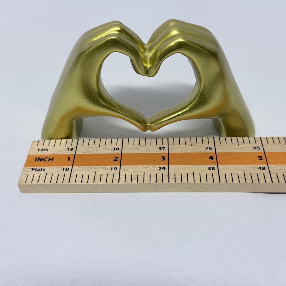 Gold Heart Hands Sculpture Modern Metallic Love Gesture Home Decor Accent 5in - Picture 6 of 7